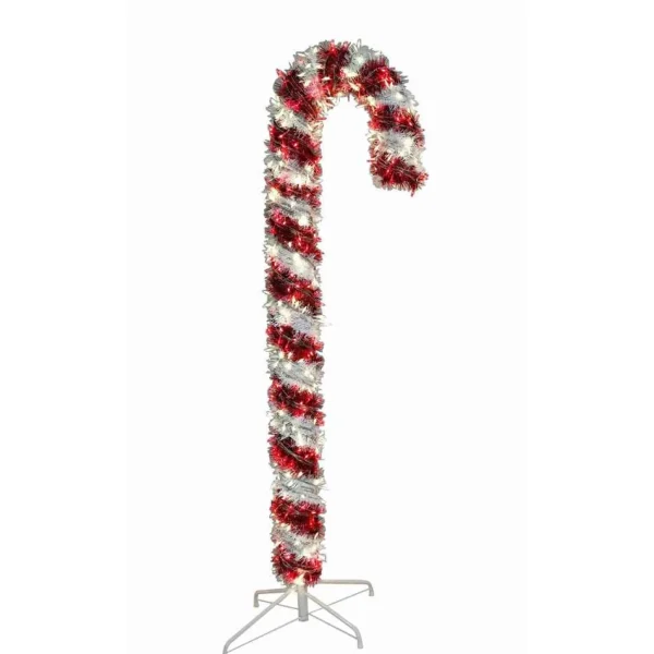 Kurt Adler 6-Foot Pre-Lit Red And White Led Tinsel Candy Cane