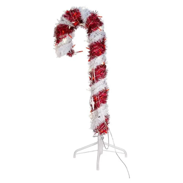 Kurt Adler 3-Foot Pre-Lit Red And White Led Tinsel Candy Cane