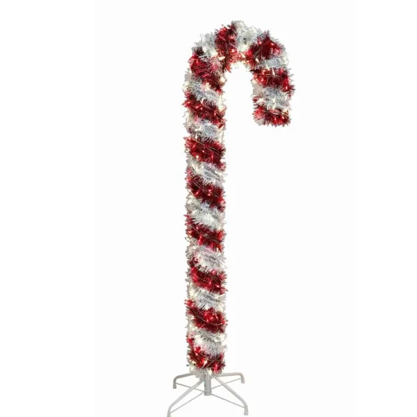 Kurt Adler 5-Foot Pre-Lit Red And White Led Tinsel Candy Cane