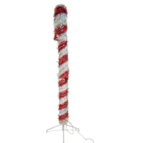 Kurt Adler 6-Foot Pre-Lit Red And White Led Tinsel Candy Cane