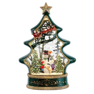 Kurt Adler 11.25-Inch Battery Operated Water Snowman Tree With Santa Sleigh
