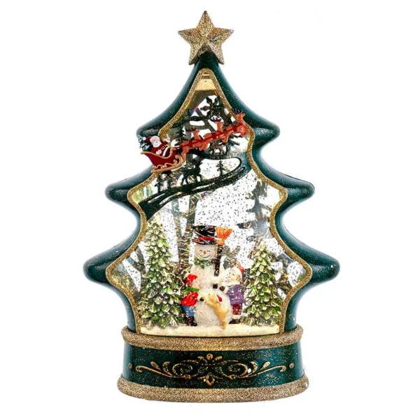 Kurt Adler 11.25-Inch Battery Operated Water Snowman Tree With Santa Sleigh