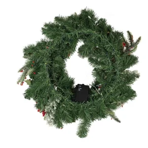 Kurt Adler 24-Inch Battery-Operated 30-Light Led Holly Berry Wreath