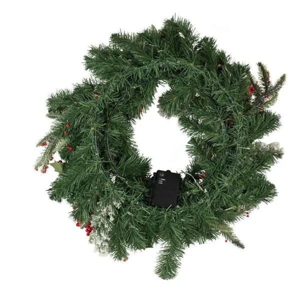 Kurt Adler 24-Inch Battery-Operated 30-Light Led Holly Berry Wreath