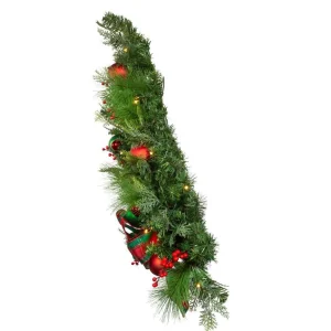 Kurt Adler 26-Inch Battery-Operated Pre-Lit Red And Green Wall Tree With Bow