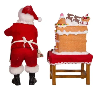 Kurt Adler 10.5-Inch Battery-Operated Fabriche Santa Decorating Led Gingerbread House Table Piece