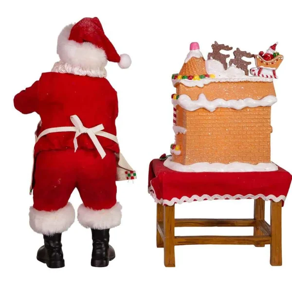 Kurt Adler 10.5-Inch Battery-Operated Fabriche Santa Decorating Led Gingerbread House Table Piece