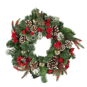 Kurt Adler 24-Inch Battery-Operated 30-Light Led Holly Berry Wreath
