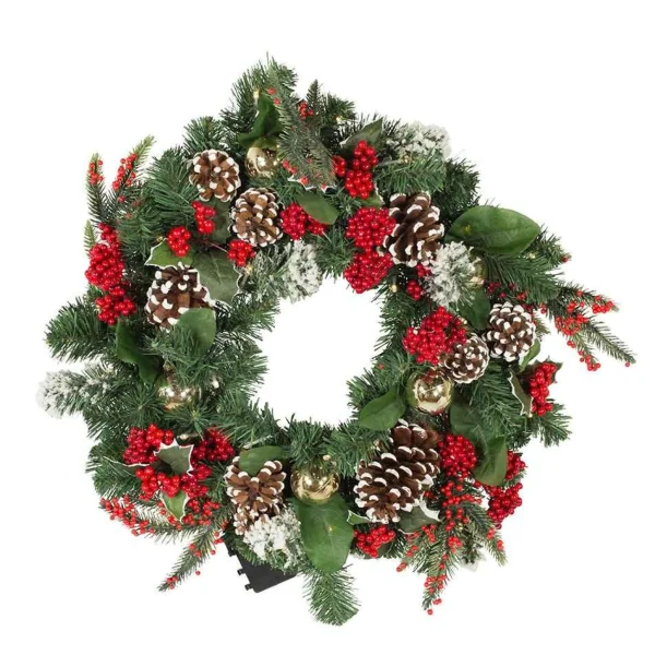 Kurt Adler 24-Inch Battery-Operated 30-Light Led Holly Berry Wreath