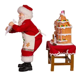 Kurt Adler 10.5-Inch Battery-Operated Fabriche Santa Decorating Led Gingerbread House Table Piece