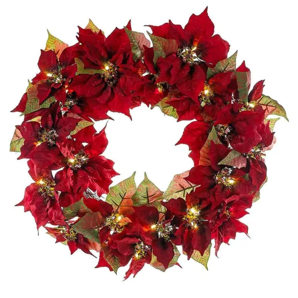 Kurt Adler 24-Inch Battery-Operated Red Poinsettia Led Wreath