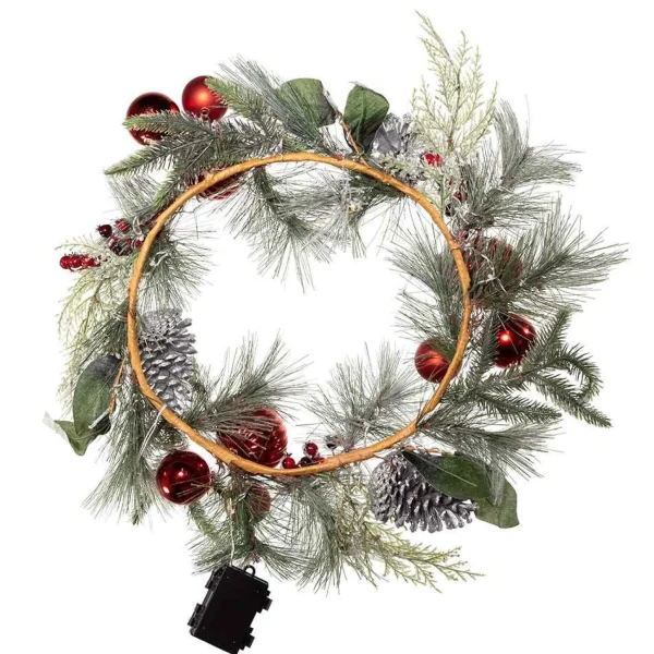 Kurt Adler 22-Inch Battery-Operated Red Berries, Balls And Silver Pinecone Wreath