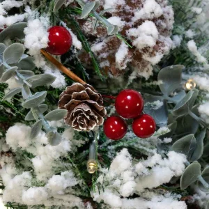 Kurt Adler 18-Inch Battery-Operated Flocked With Red Berries And Pinecones Led Wreath