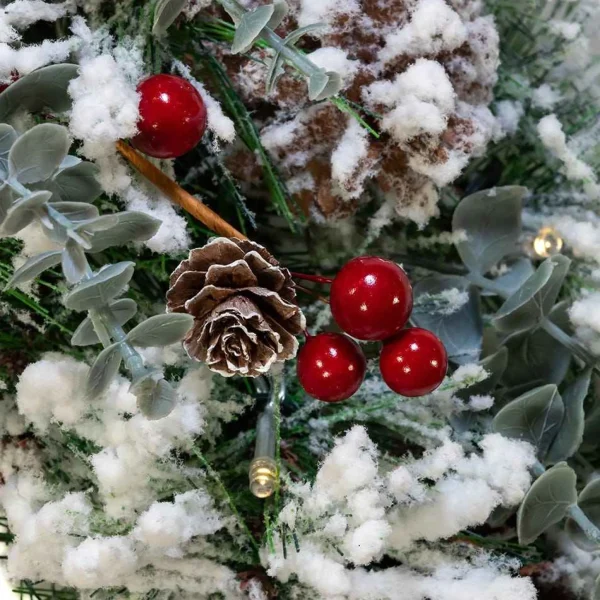Kurt Adler 18-Inch Battery-Operated Flocked With Red Berries And Pinecones Led Wreath