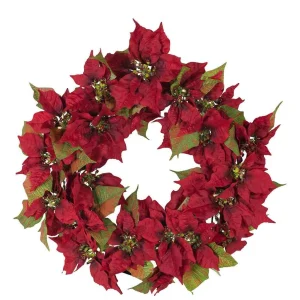 Kurt Adler 24-Inch Battery-Operated Red Poinsettia Led Wreath