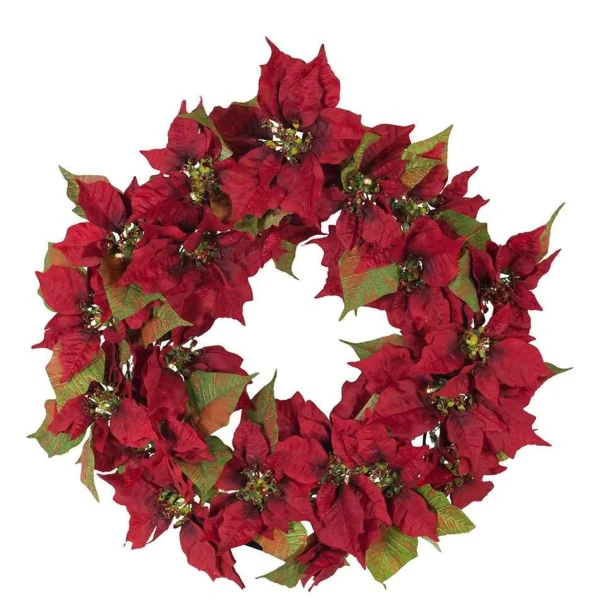 Kurt Adler 24-Inch Battery-Operated Red Poinsettia Led Wreath