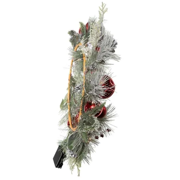 Kurt Adler 22-Inch Battery-Operated Red Berries, Balls And Silver Pinecone Wreath