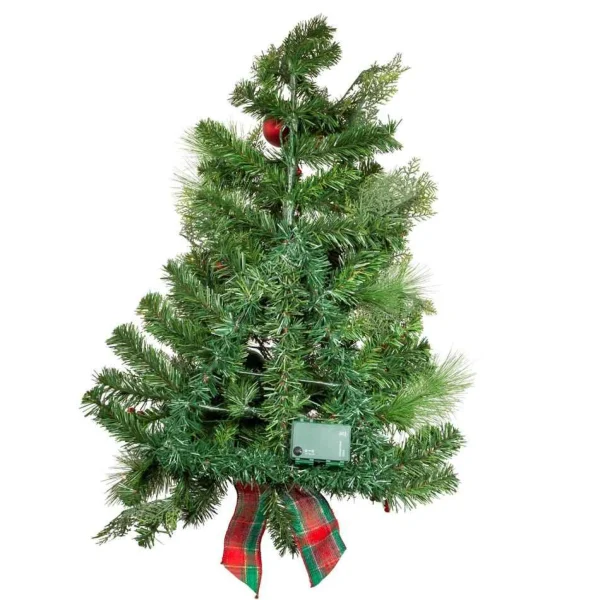 Kurt Adler 26-Inch Battery-Operated Pre-Lit Red And Green Wall Tree With Bow