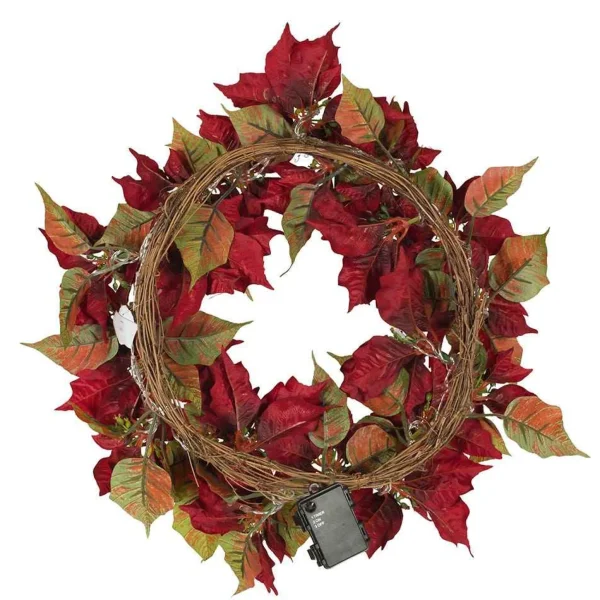 Kurt Adler 24-Inch Battery-Operated Red Poinsettia Led Wreath