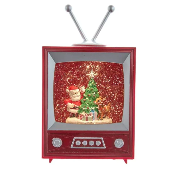 Kurt Adler 8.5-Inch Battery-Operated Rudolph And Santa Musical Tv Table Piece