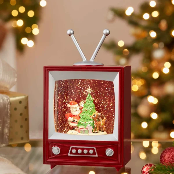 Kurt Adler 8.5-Inch Battery-Operated Rudolph And Santa Musical Tv Table Piece