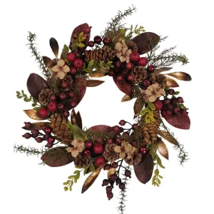 Kurt Adler 24-Inch Berries And Pinecone Burgundy Rattan Wreath
