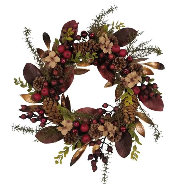 Kurt Adler 24-Inch Berries And Pinecone Burgundy Rattan Wreath
