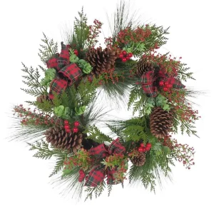 Kurt Adler 24-Inch Berries And Pinecone Ribbon Rattan Wreath