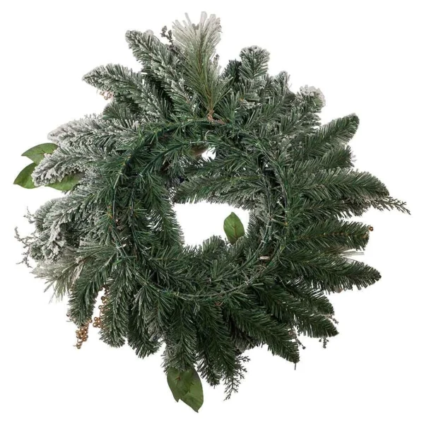 Kurt Adler 24-Inch Blue And Gold Poinsettia Decorated Flocked Wreath