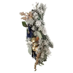 Kurt Adler 24-Inch Blue And Gold Poinsettia Decorated Flocked Wreath
