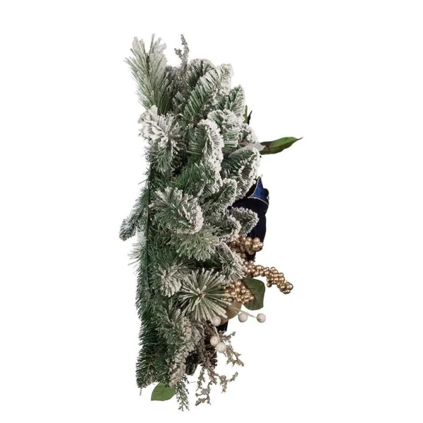 Kurt Adler 24-Inch Blue And Gold Poinsettia Decorated Flocked Wreath