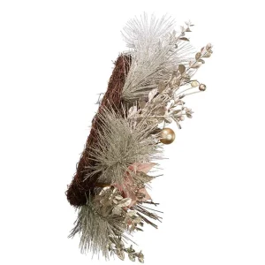 Kurt Adler 20-Inch Champagne And Gold Wreath With Pink Poinsettias And Ornaments
