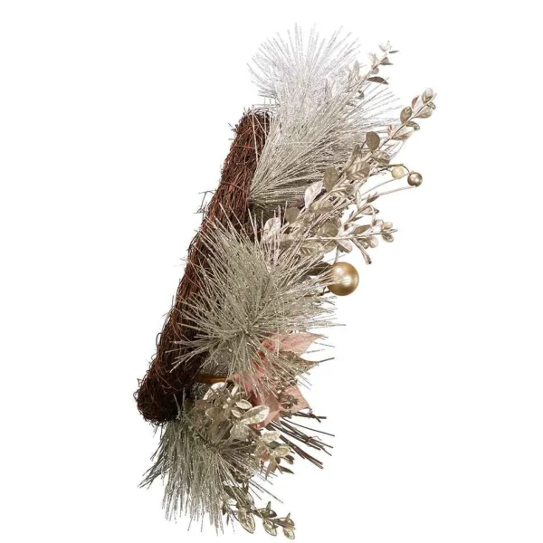 Kurt Adler 20-Inch Champagne And Gold Wreath With Pink Poinsettias And Ornaments