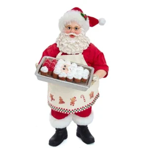 Kurt Adler 10.5-Inch Fabriche Santa And Tray Of Santa Face Cake