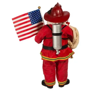 Kurt Adler 10.5-Inch Fabriche Fireman Santa With American Flag