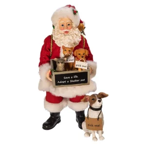 Kurt Adler 10.5-Inch Fabriche™ Adopt-A-Pet Santa With Dog, 2 Piece Set