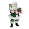 Kurt Adler 10.5-Inch Fabriche Musical Irish Santa Gift Box And Sign