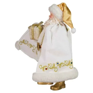 Kurt Adler 10.5-Inch Fabriche White And Gold Santa