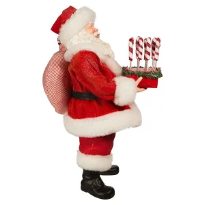 Kurt Adler 10.5-Inch Fabriche Santa With Candy Cane Tray