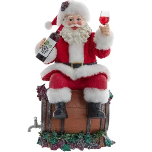Kurt Adler 10.5-Inch Fabriche Santa Sitting On Wine Barrel