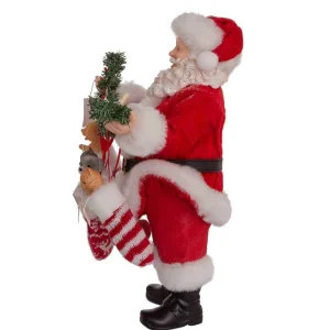 Kurt Adler 10.5-Inch Fabriche Santa With Adopt-A-Pet Garland And Pets In Stockings