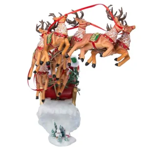 Kurt Adler 24-Inch Fabriche Musical Santa With Eight Reindeer, Set Of 2 Pieces