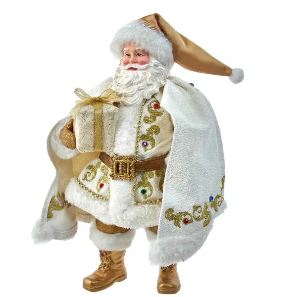 Kurt Adler 10.5-Inch Fabriche White And Gold Santa