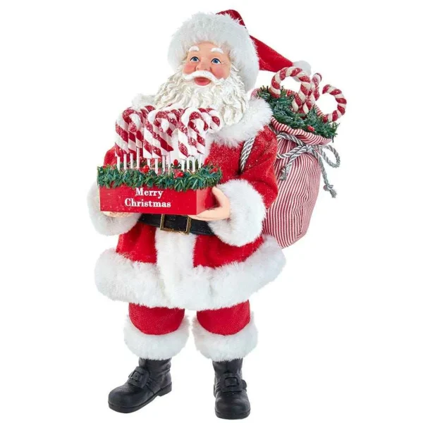 Kurt Adler 10.5-Inch Fabriche Santa With Candy Cane Tray