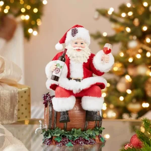 Kurt Adler 10.5-Inch Fabriche Santa Sitting On Wine Barrel