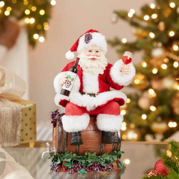 Kurt Adler 10.5-Inch Fabriche Santa Sitting On Wine Barrel