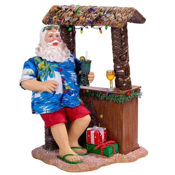 Kurt Adler 11-Inch Fabriche™ Beach Santa Sitting At Tiki Bar