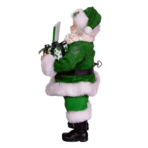 Kurt Adler 10.5-Inch Fabriche Musical Irish Santa Gift Box And Sign