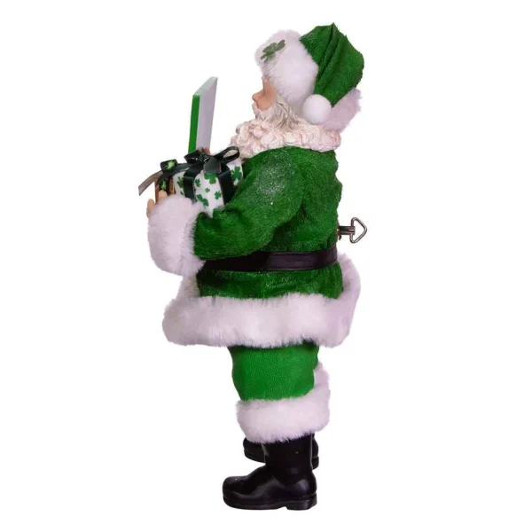 Kurt Adler 10.5-Inch Fabriche Musical Irish Santa Gift Box And Sign