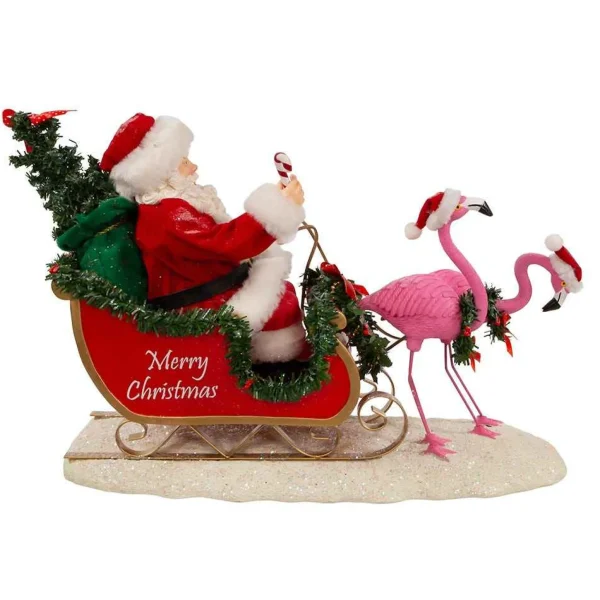 Kurt Adler 10-Inch Fabriche Flamingos Pulling Santa Sleigh